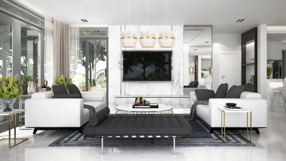 Pendelleuchte Metall Weiß Gold E27 70 cm lang 3-flammig