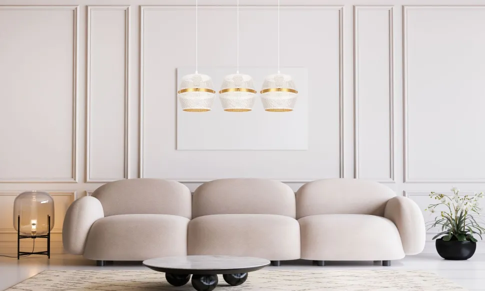 Pendelleuchte Metall Weiß Gold E27 70 cm lang 3-flammig