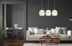 Pendelleuchte Metall Weiß Gold E27 70 cm lang 3-flammig