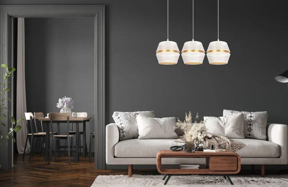 Pendelleuchte Metall Weiß Gold E27 70 cm lang 3-flammig