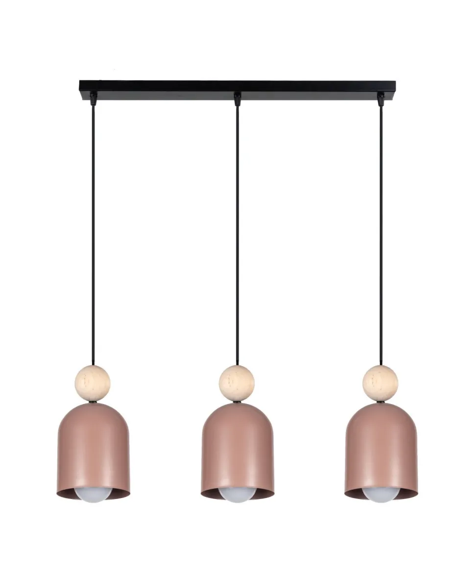Pendelleuchte Pink Metall Holz 3-flammig E27 66 cm lang