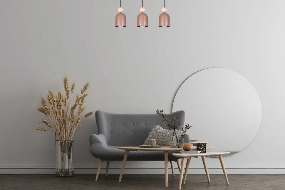 Pendelleuchte Pink Metall Holz 3-flammig E27 66 cm lang