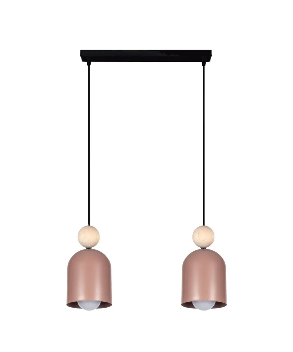 Pendelleuchte Pink Metall Holz 2-flammig E27 46 cm lang