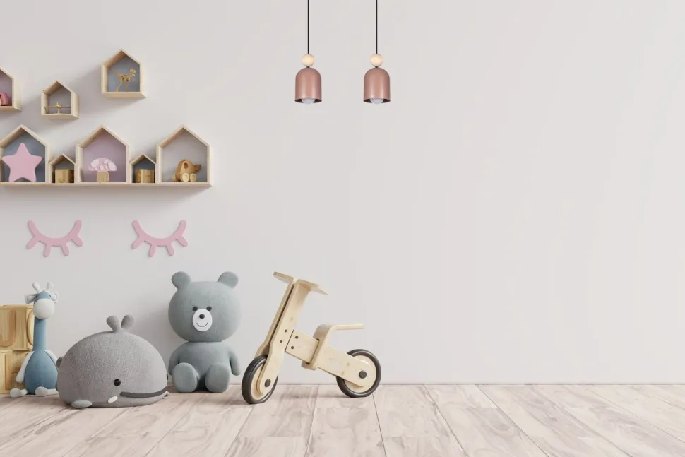 Pendelleuchte Pink Metall Holz 2-flammig E27 46 cm lang