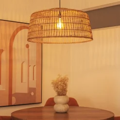 Pendelleuchte Rattan E27 groß Ø 79 cm rund in Natur Boho