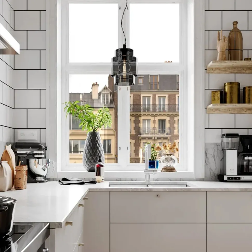 Pendelleuchte Rauchglas 20 cm breit E27 Vintage