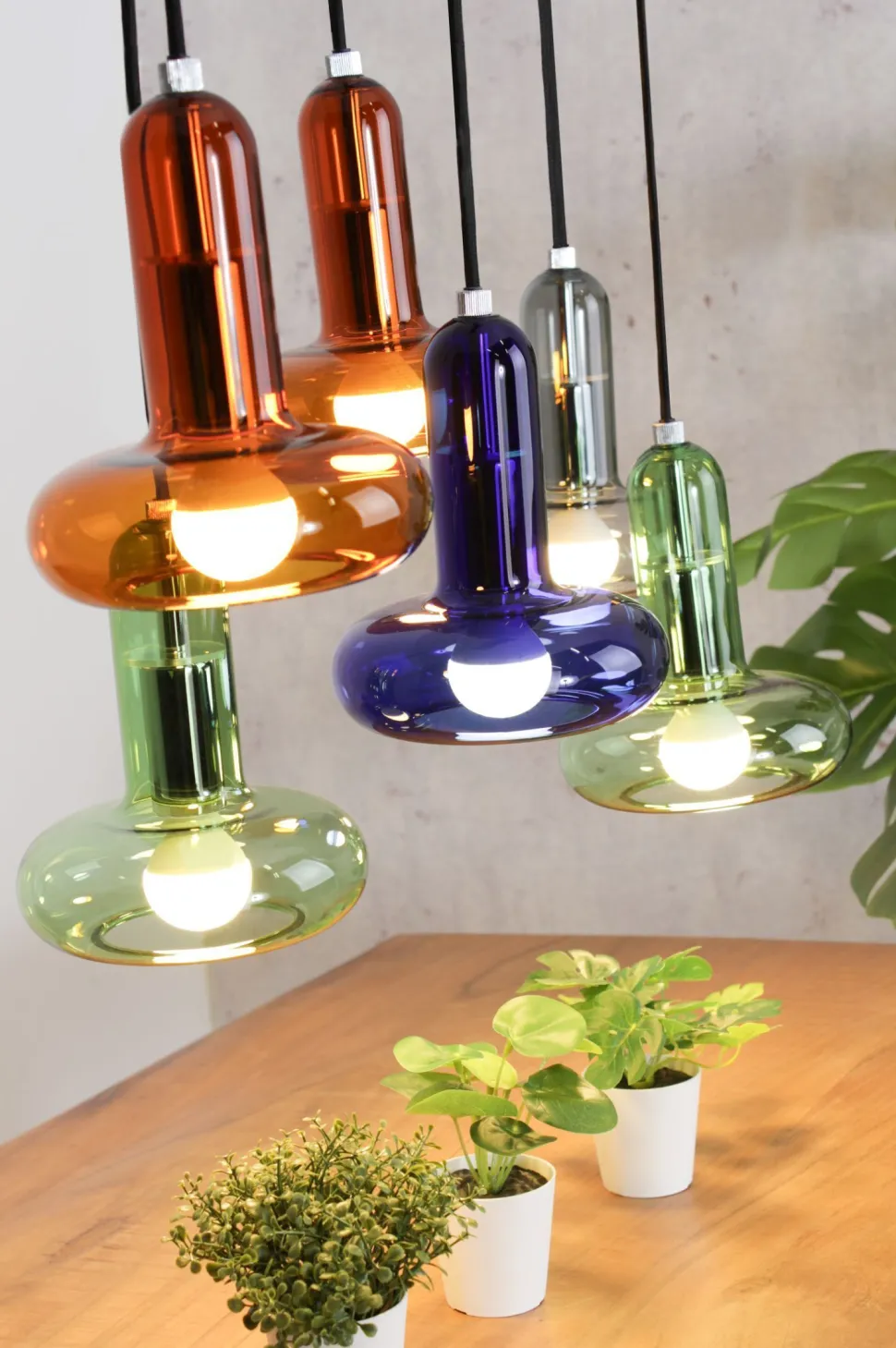 Pendelleuchte Rauchglas Grün Blau Bernstein E14 65 cm