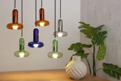 Pendelleuchte Rauchglas Grün Blau Bernstein E14 65 cm