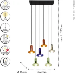 Pendelleuchte Rauchglas Grün Blau Bernstein E14 65 cm