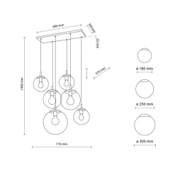 Pendelleuchte Rauchglas L: 77 cm H: max. 140 cm 6x E27
