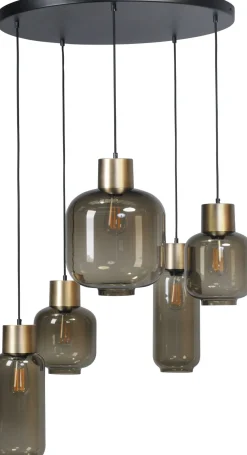 Pendelleuchte Rauchglas Metall Schwarz Gold verstellbar