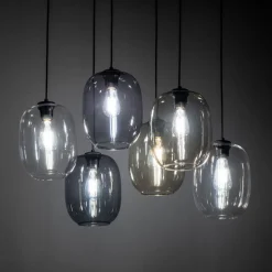 Pendelleuchte Rauchglas Metall L: 70 cm H: max. 1,3 m 6x E27