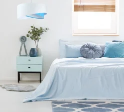 Pendelleuchte rund Ø 50 cm E27 Weiß Blau Stoff Velours Optik