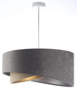 Pendelleuchte rund Ø 50 cm Grau Silber Beige Gold E27 Stoff