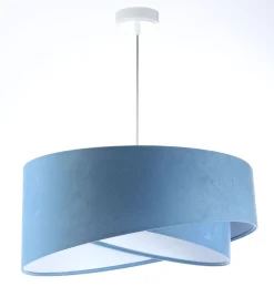 Pendelleuchte rund Ø 50 cm Weiß Blau Stoff Velours Optik E27