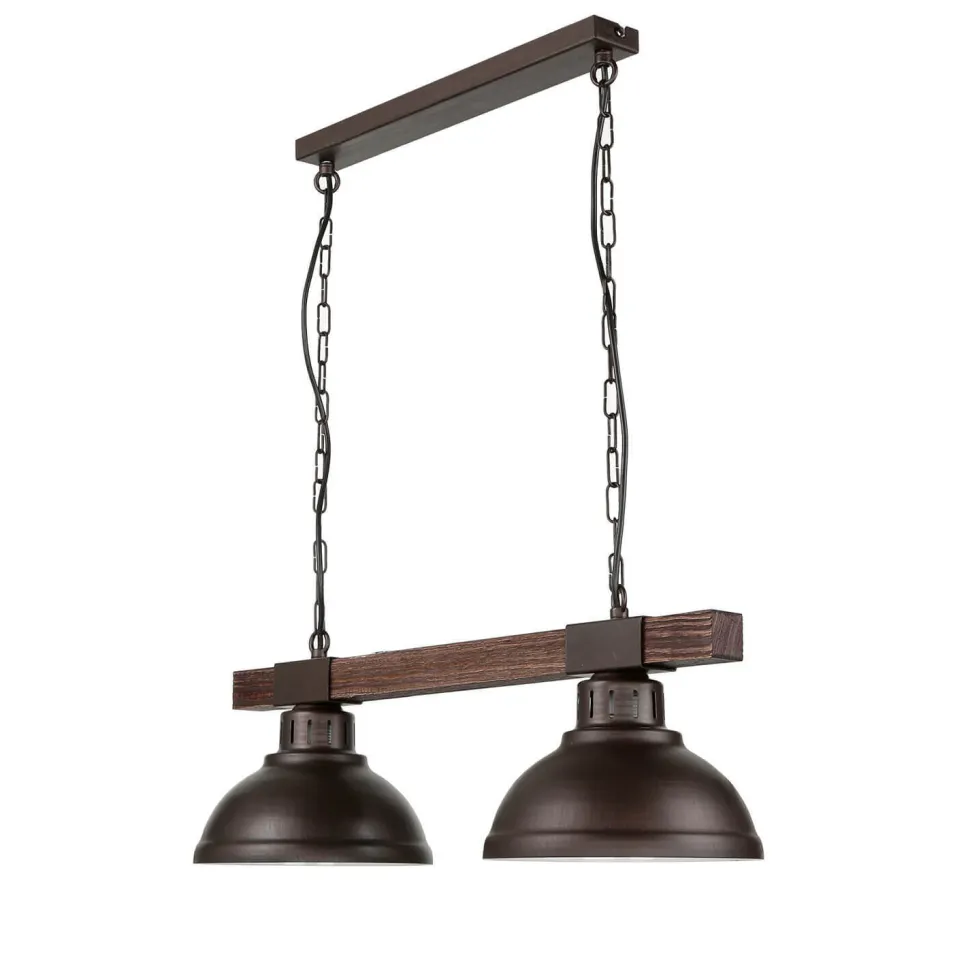 Pendelleuchte rustikal 2-flmg HAKON Braun Echtholz