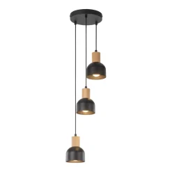 Pendelleuchte Schwarz E27 3-flammig Metall Holz PRESTON