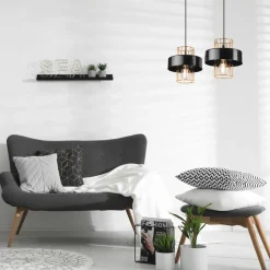 Pendelleuchte Schwarz Gold B: 40 cm Metall 2-flammig E27