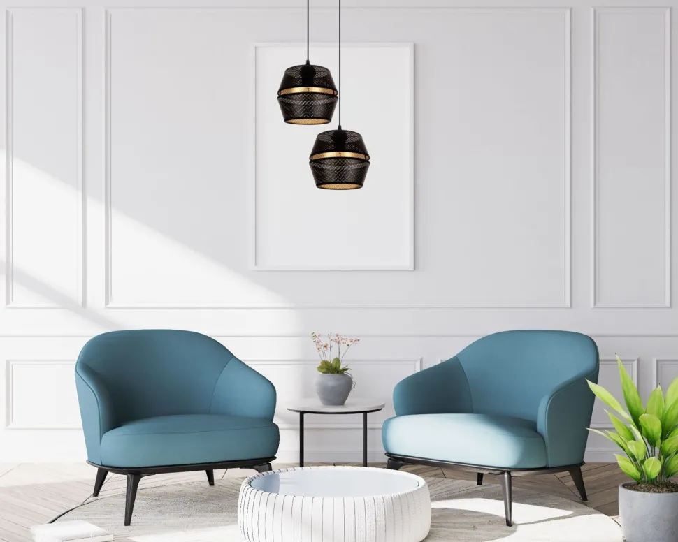 Pendelleuchte Schwarz Gold Metall 2-flammig B:40 cm E27