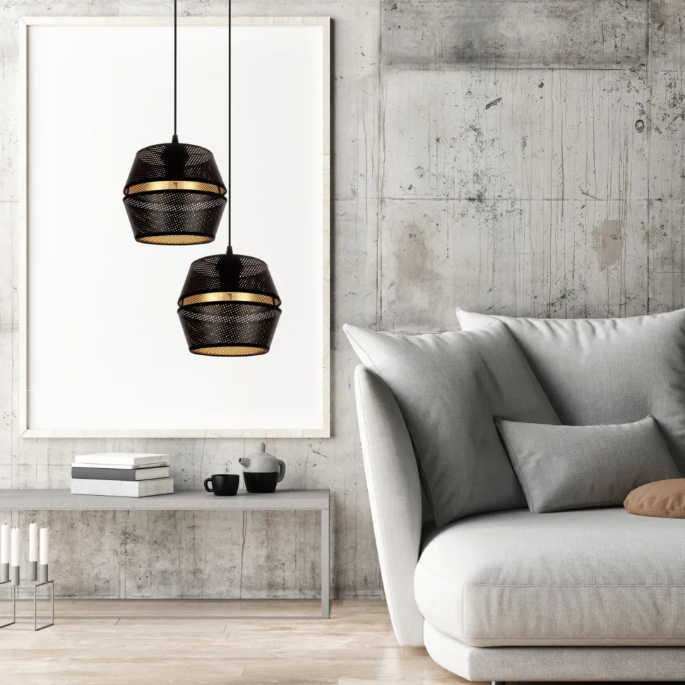 Pendelleuchte Schwarz Gold Metall 2-flammig B:40 cm E27