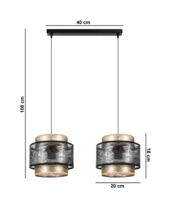Pendelleuchte Schwarz Gold 2-flammig E27 Stoff blendarm