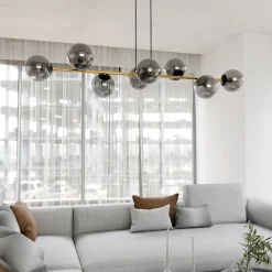 Pendelleuchte Schwarz Graphit Gold 140 cm lang Rauchglas