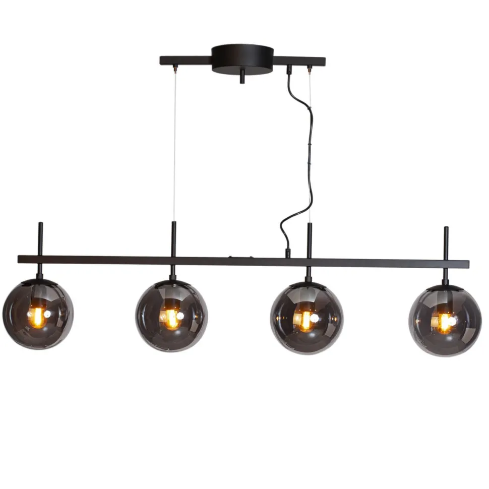 Pendelleuchte Schwarz Grau B: 117 cm Metall Rauchglas 4x E27