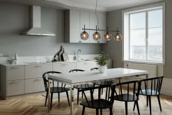 Pendelleuchte Schwarz Grau B: 117 cm Metall Rauchglas 4x E27