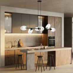 Pendelleuchte Schwarz Klar 6-flammig 120 cm lang