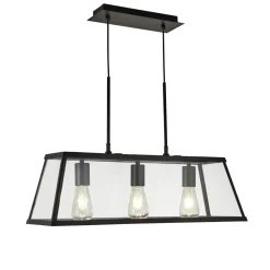 Pendelleuchte Schwarz Klar B: 65 cm 3x E27 Glas Metall