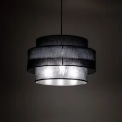 Pendelleuchte Schwarz Stoff Ø 50 cm H: max. 160 cm 3x E27