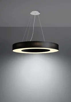 Pendelleuchte Schwarz Stoff Ø 70 cm rund 6x E27 Modern