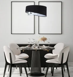 Pendelleuchte Schwarz Weiß rund D: 50 cm E27 Retro Motiv