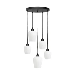 Pendelleuchte Schwarz Weiß Ø 45 cm Messing Eisen Glas 5x E27