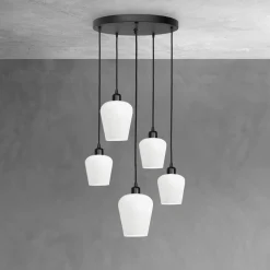 Pendelleuchte Schwarz Weiß Ø 45 cm Messing Eisen Glas 5x E27