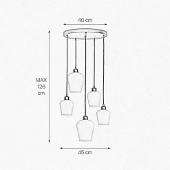 Pendelleuchte Schwarz Weiß Ø 45 cm Messing Eisen Glas 5x E27