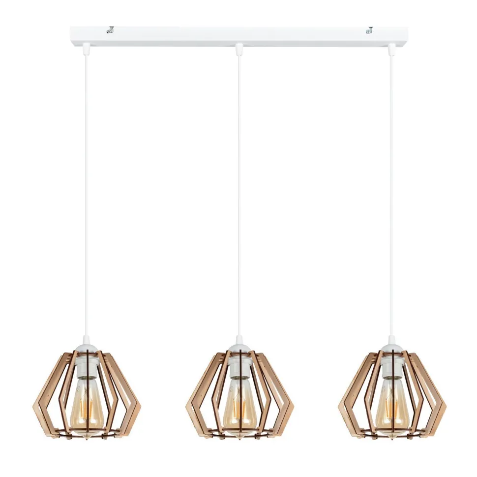 Pendelleuchte Skandinavisch Holz Metall Weiß E27 3-flmg