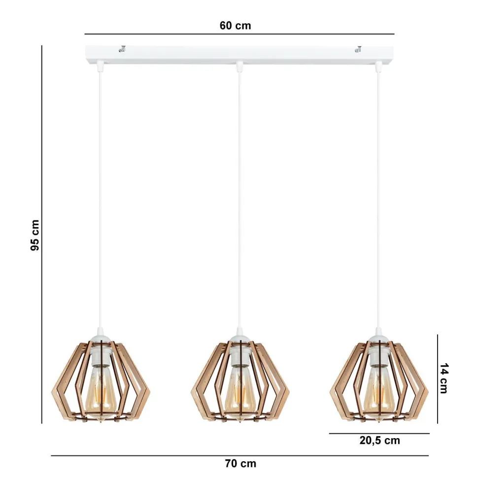 Pendelleuchte Skandinavisch Holz Metall Weiß E27 3-flmg