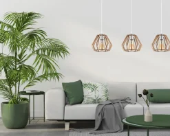 Pendelleuchte Skandinavisch Holz Metall Weiß E27 3-flmg