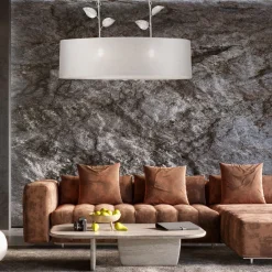 Pendelleuchte Stoff Metall B: 89 cm E27 Silber Landhaus