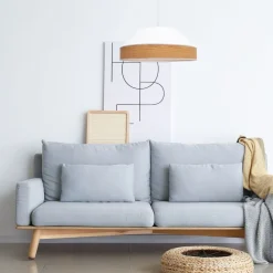 Pendelleuchte Stoff Schirm Weiß Natur E27 Ø45 cm rund