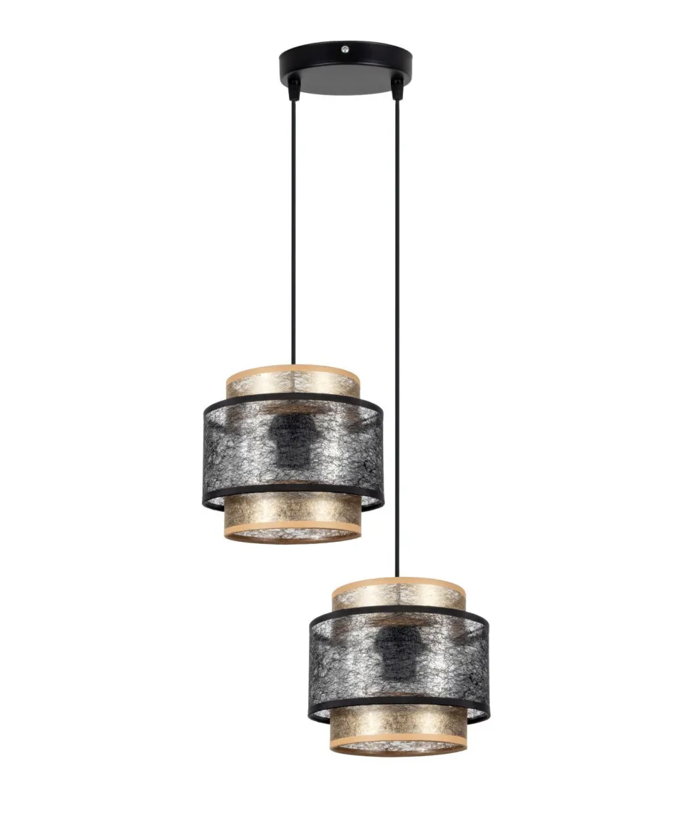 Pendelleuchte Stoff Schwarz Gold B:33 cm E27 blendarm