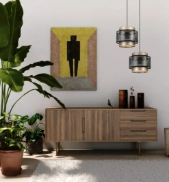 Pendelleuchte Stoff Schwarz Gold B:33 cm E27 blendarm