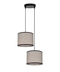 Pendelleuchte Stoff Schwarz Beige E27 L:22 cm 2-flmg