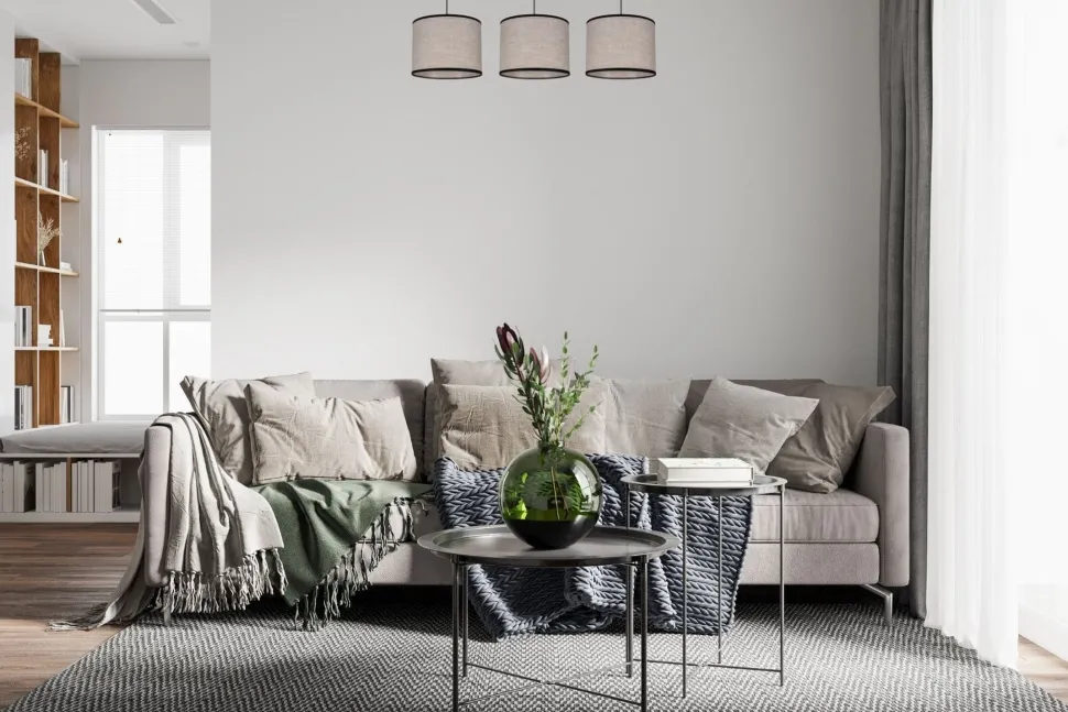 Pendelleuchte Stoff Schwarz Beige E27 70 cm lang 3-flmg