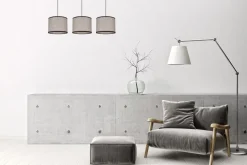 Pendelleuchte Stoff Schwarz Beige E27 70 cm lang 3-flmg