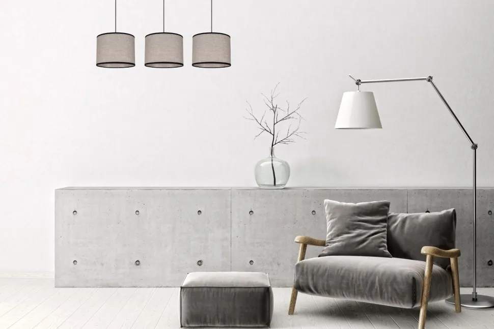 Pendelleuchte Stoff Schwarz Beige E27 70 cm lang 3-flmg