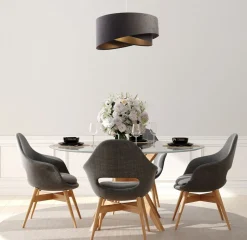 Pendelleuchte Stoff verstellbar E27 Stoff in Grau Gold