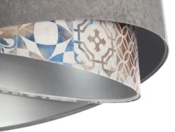 Pendelleuchte Stoffschirm Ø 50 cm Grau Beige Silber E27