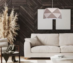 Pendelleuchte Stoffschirm Weiß Braun blendarm E27 L:70